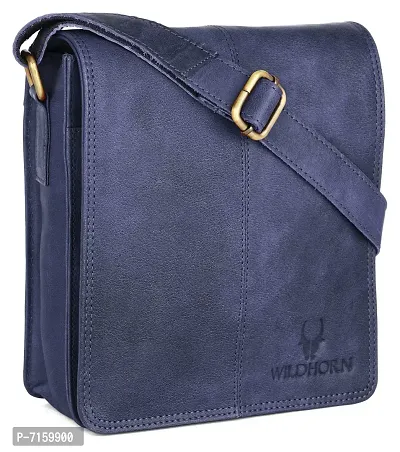 WILDHORN Leather 8 inch Sling Messenger Bag for Men I Multipurpose Crossbody Bag I Travel Bag with Adjustable Strap I Utility Bag I Dimension : L-8 inch W-3 inch H-9 inch (Distressed Blue)-thumb0