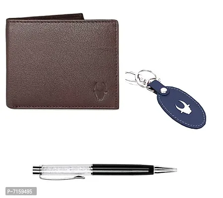 WildHorn Brown Leather Men's Wallet , Keychain and Pen Combo Set (699702)