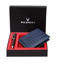 WildHorn Blue Croco201 Leather Men's Wallet  Pen Combo Set (699700)-thumb1
