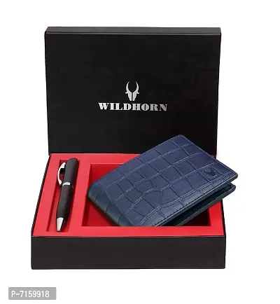 WildHorn Blue Croco201 Leather Men's Wallet  Pen Combo Set (699700)-thumb2