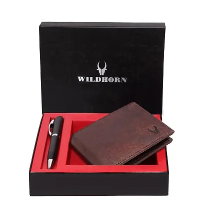 WILDHORN RFID Protected Genuine Leather Men's Wallet and Pen Combo