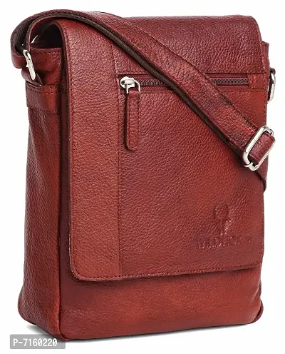 WILDHORN Leather 8.5 inch Sling Messenger Bag for Men I Multipurpose Crossbody Bag I Travel Bag with Adjustable Strap I IDIMENSION: L- 8.5inch H- 10.5inch W- 3inch (MAROON)-thumb0