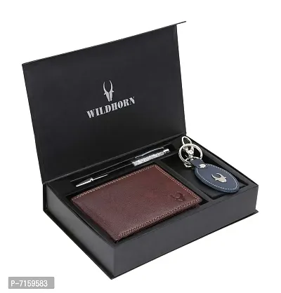 WildHorn Maroon Leather Men's Wallet , Keychain and Pen Combo Set (699702)