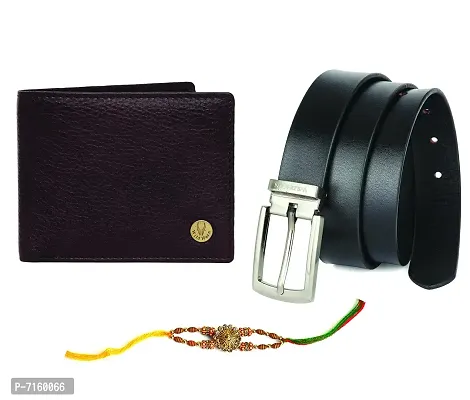 WildHorn Rakhi Gift Set for Brother - Premium Men's Combo | Gift Set of Leather Wallet  Belt  Rakhi for Brother (MAROON100)