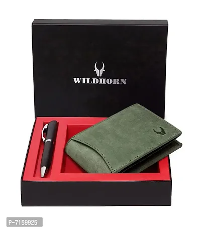 WildHorn Green Hunter Leather Men's Wallet  Pen Combo Set (699700)