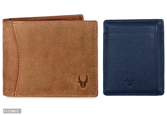 WildHorn Tan Hunter Leather Men's Wallet and Blue Safiano Card Case (WH1173)