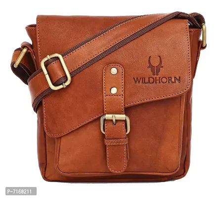 WILDHORN Original Leather 9 inch Sling Bag for Men I Multipurpose Crossbody Bag I Travel Bag with Adjustable Strap I DIMENSION: L- 8 inch H- 9 inch W- 3 inch (Tan Vintage)-thumb0