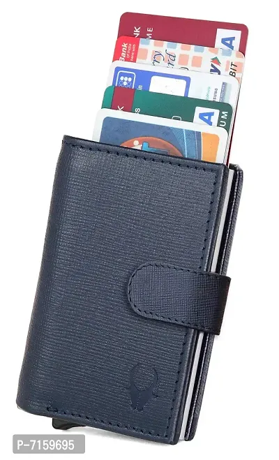 WILDHORN Blue Leather Unisex RFID Card Holder (WHCRD001)