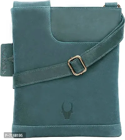 WILDHORN Leather 8.5 inch Sling Messenger Bag for Men I Multipurpose Crossbody Bag I Travel Bag with Adjustable Strap I Utility Bag I DIMENSION : L-8.5 inch W-0.5 inch H-10.3 inch (Blue Hunter)
