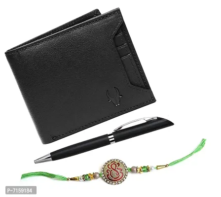 WildHorn Men's Leather Wallet Rakhi Gift Hamper (Black)-thumb0