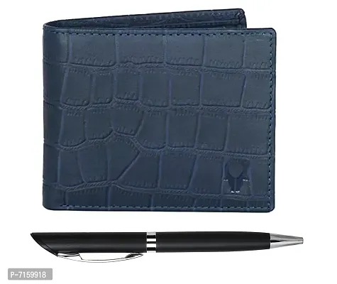 WildHorn Blue Croco201 Leather Men's Wallet  Pen Combo Set (699700)-thumb0