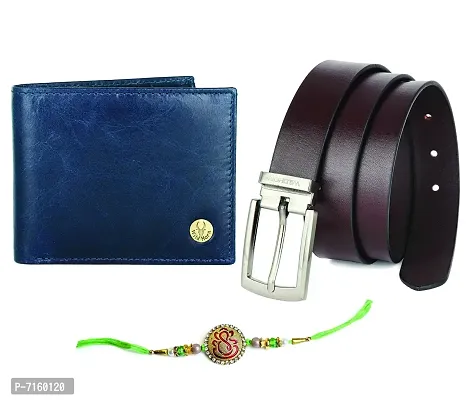 WildHorn Rakhi Gift Set for Brother - Premium Men's Combo | Gift Set of Leather Wallet  Belt  Rakhi with an Unique Slider Gift Box for Brother. (Blue Crunch)