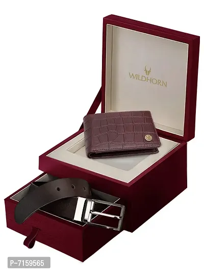 WILDHORN Men's Classic Leather Wallet and Belt Combo (New Bb Croco)
