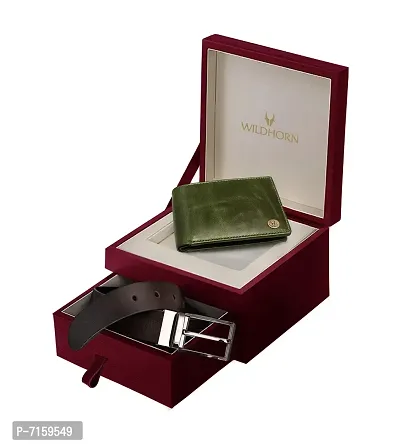 WILDHORN Men's Classic Leather Wallet and Belt Combo | Green