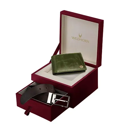 WILDHORN Men's Classic Leather Wallet and Belt Combo |