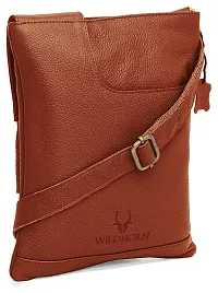 WILDHORN Leather 8.5 inch Sling Messenger Bag for Men I Multipurpose Crossbody Bag I Travel Bag with Adjustable Strap I Utility Bag I DIMENSION : L-8.5 inch W-0.5 inch H-10.3 inch (Tan Nappa)-thumb1