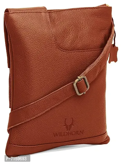 WILDHORN Leather 8.5 inch Sling Messenger Bag for Men I Multipurpose Crossbody Bag I Travel Bag with Adjustable Strap I Utility Bag I DIMENSION : L-8.5 inch W-0.5 inch H-10.3 inch (Tan Nappa)-thumb2