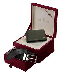 WildHorn Rakhi Gift Set for Brother - Premium Men's Combo | Gift Set of Leather Wallet  Belt  Rakhi with an Unique Slider Gift Box for Brother. (Green)-thumb1