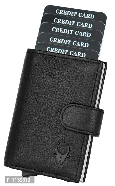 WILDHORN Wildhorn India Black Leather Unisex RFID Card Holder (WHCRD001)-thumb0