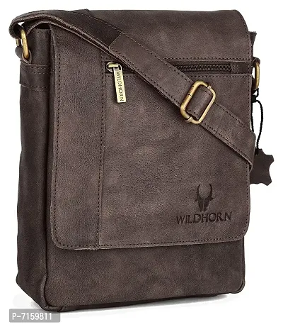 WILDHORN Leather 8.5 inch Sling Messenger Bag for Men I Multipurpose Crossbody Bag I Travel Bag with Adjustable Strap I IDIMENSION: L- 8.5inch H- 10.5inch W- 3inch (Distressed Brown)-thumb2