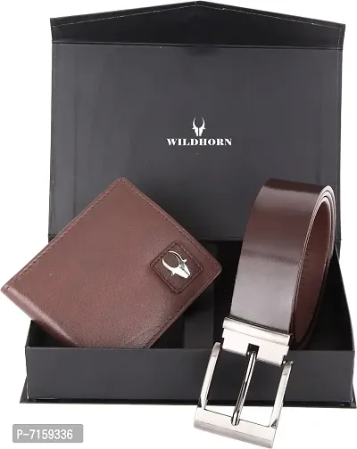 WildHorn Brown Wallet  Belt Combo for Men