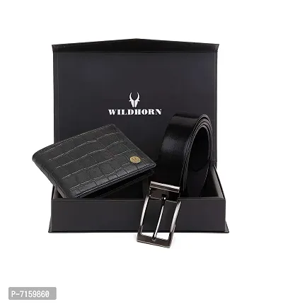 WILDHORN Draco Leather Wallet and Belt Combo for Men (Black)