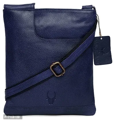 WILDHORN Leather 8.5 inch Sling Messenger Bag for Men I Multipurpose Crossbody Bag I Travel Bag with Adjustable Strap I Utility Bag I DIMENSION : L-8.5 inch W-0.5 inch H-10.3 inch (Navy Blue)-thumb0