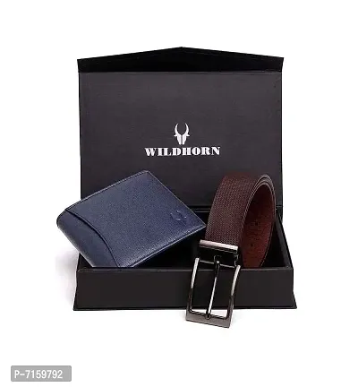 WILDHORN Gift Hamper for Men - Navy Blue Leather Wallet and Brown Belt Mens Combo Gift