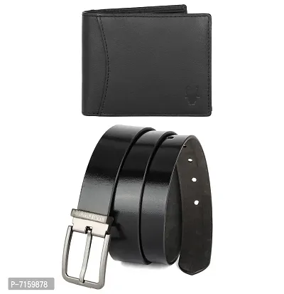 WildHorn Jade Black Leather Men's Wallet  Belt Combo Set (WH1253B)