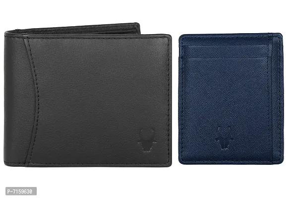 WildHorn Black Leather Men's Wallet  Blue Crad Case (WH1173)