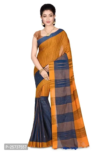 BENGAL HANDLOOM Ikkat Cotton Exclusive Saree With Blouse Piece(Color- Orange)