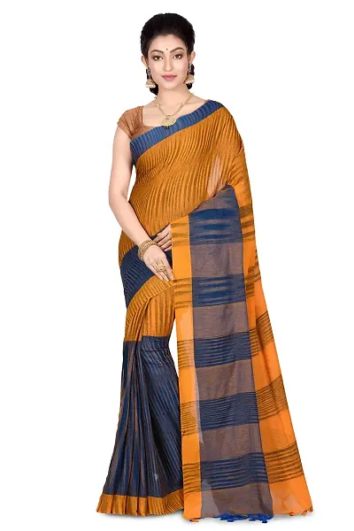 BENGAL HANDLOOM Ikkat Exclusive Saree With Blouse Piece(Color- Orange)