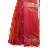 BENGAL HANDLOOM Women's Art Silk Cotton Stripe Saree with Blouse Piece , Orange and Pink-thumb3