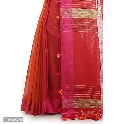 BENGAL HANDLOOM Women's Art Silk Cotton Stripe Saree with Blouse Piece , Orange and Pink-thumb4