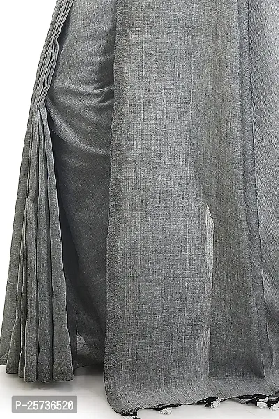 BENGAL HANDLOOM Women's Woven Cotton Saree With Blouse Piece (BHMLML1_Grey)-thumb4