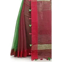 BENGAL HANDLOOM Women's Art Silk Cotton Stripe Saree with Blouse Piece , Green and Red-thumb3