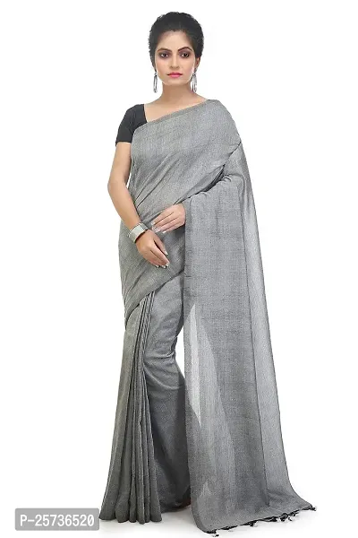 BENGAL HANDLOOM Women's Woven Cotton Saree With Blouse Piece (BHMLML1_Grey)-thumb0