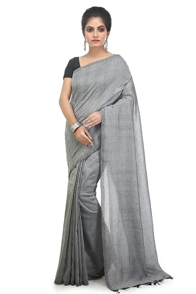 BENGAL HANDLOOM Women's Woven Saree With Blouse Piece (BHMLML1_Grey)