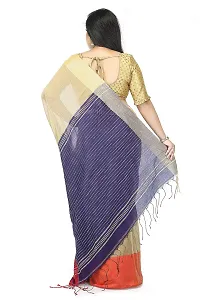 BENGAL HANDLOOM Traditional Handloom Plain SiCo Beige Colour check Ghicha Saree-thumb2