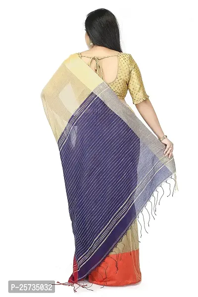 BENGAL HANDLOOM Traditional Handloom Plain SiCo Beige Colour check Ghicha Saree-thumb3