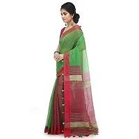 BENGAL HANDLOOM Women's Art Silk Cotton Stripe Saree with Blouse Piece , Green and Red-thumb1