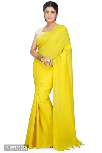 BENGAL HANDLOOM Women's Pure Cotton Yellow Saree with Jaquard Work with Blouse Piece