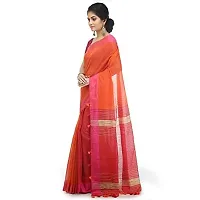 BENGAL HANDLOOM Women's Art Silk Cotton Stripe Saree with Blouse Piece , Orange and Pink-thumb1