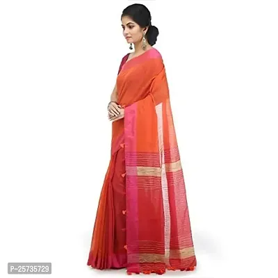 BENGAL HANDLOOM Women's Art Silk Cotton Stripe Saree with Blouse Piece , Orange and Pink-thumb2