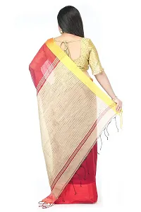 BENGAL HANDLOOM Traditional Handloom Plain SiCoDeep Red- Beige Colour check Ghicha Saree With Blouse Piece-thumb2