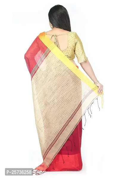 BENGAL HANDLOOM Traditional Handloom Plain SiCoDeep Red- Beige Colour check Ghicha Saree With Blouse Piece-thumb3