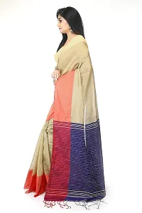 BENGAL HANDLOOM Traditional Handloom Plain SiCo Beige Colour check Ghicha Saree-thumb1