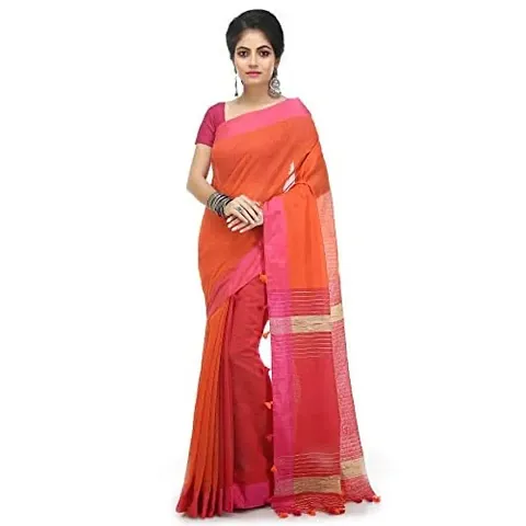 BENGAL HANDLOOM Women's Art Silk Stripe Saree with Blouse Piece , and