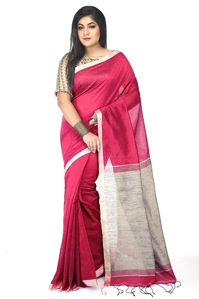 Bengal Handloom Traditional Handloom Plain SiCo Grey Colour Ghicha Saree