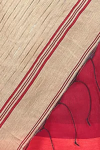 BENGAL HANDLOOM Traditional Handloom Plain SiCoDeep Red- Beige Colour check Ghicha Saree With Blouse Piece-thumb4